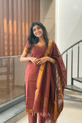 Tanvi – Brown & Gold Mangalagiri Cotton Suit Set
