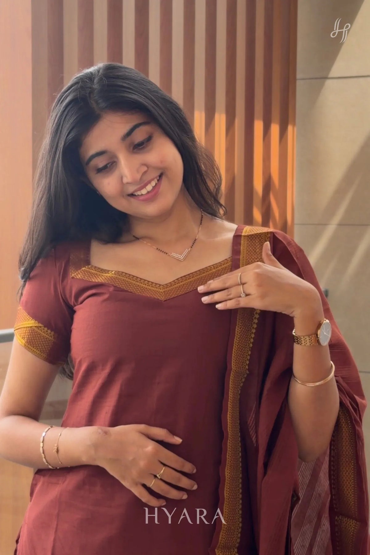 Tanvi – Brown & Gold Mangalagiri Cotton Suit Set