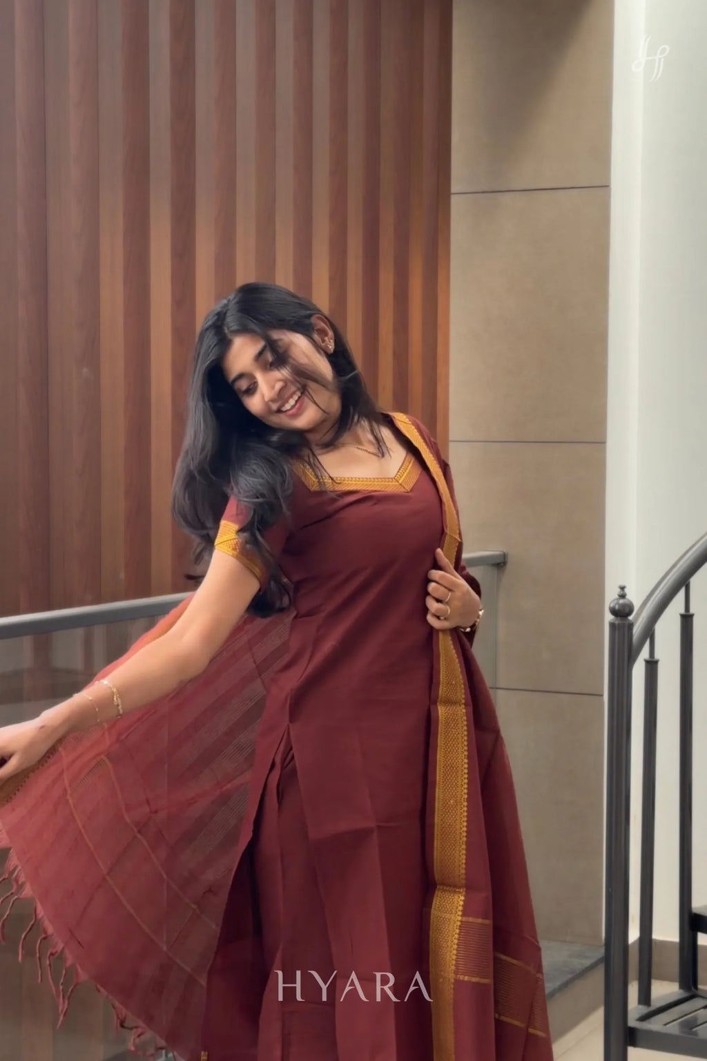 Tanvi – Brown & Gold Mangalagiri Cotton Suit Set
