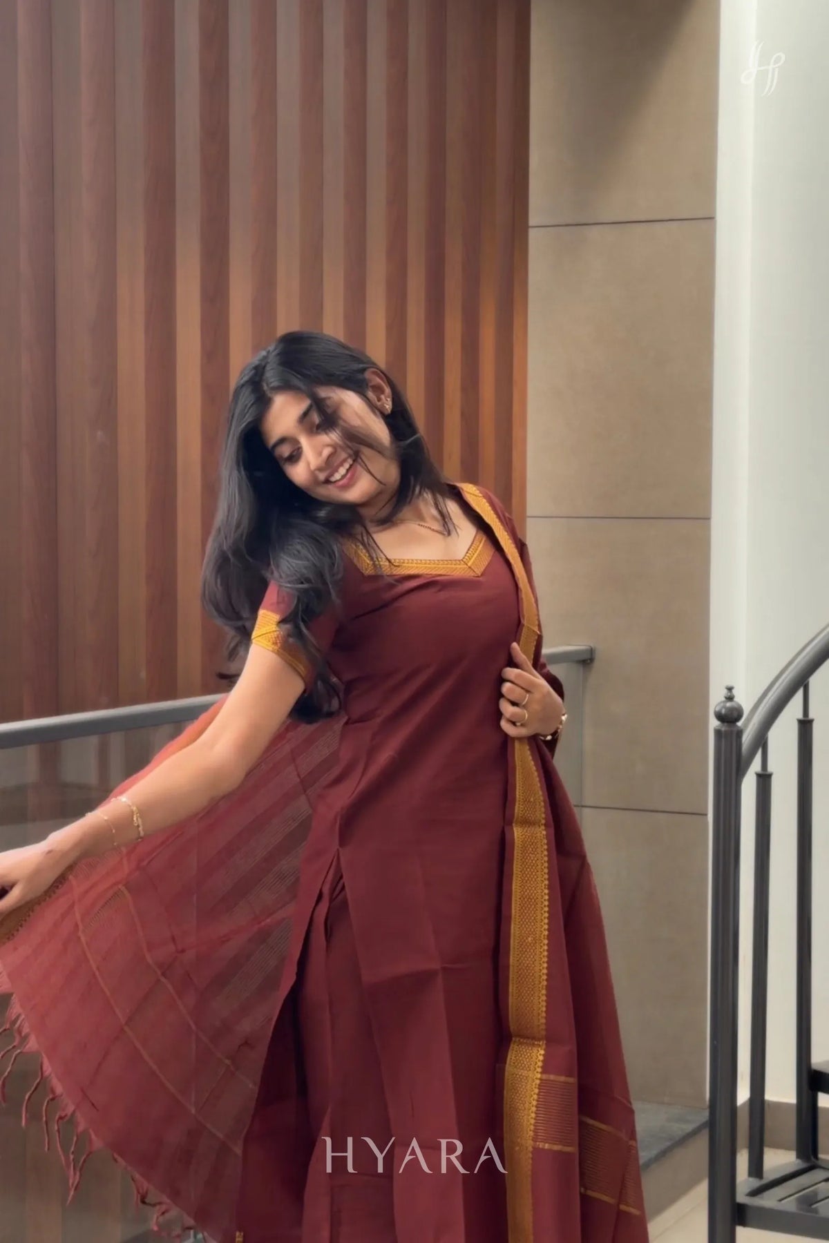 Tanvi – Brown & Gold Mangalagiri Cotton Suit Set
