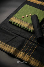 Thara - Green Mangalagiri Handloom Cotton Unstitched Fabric