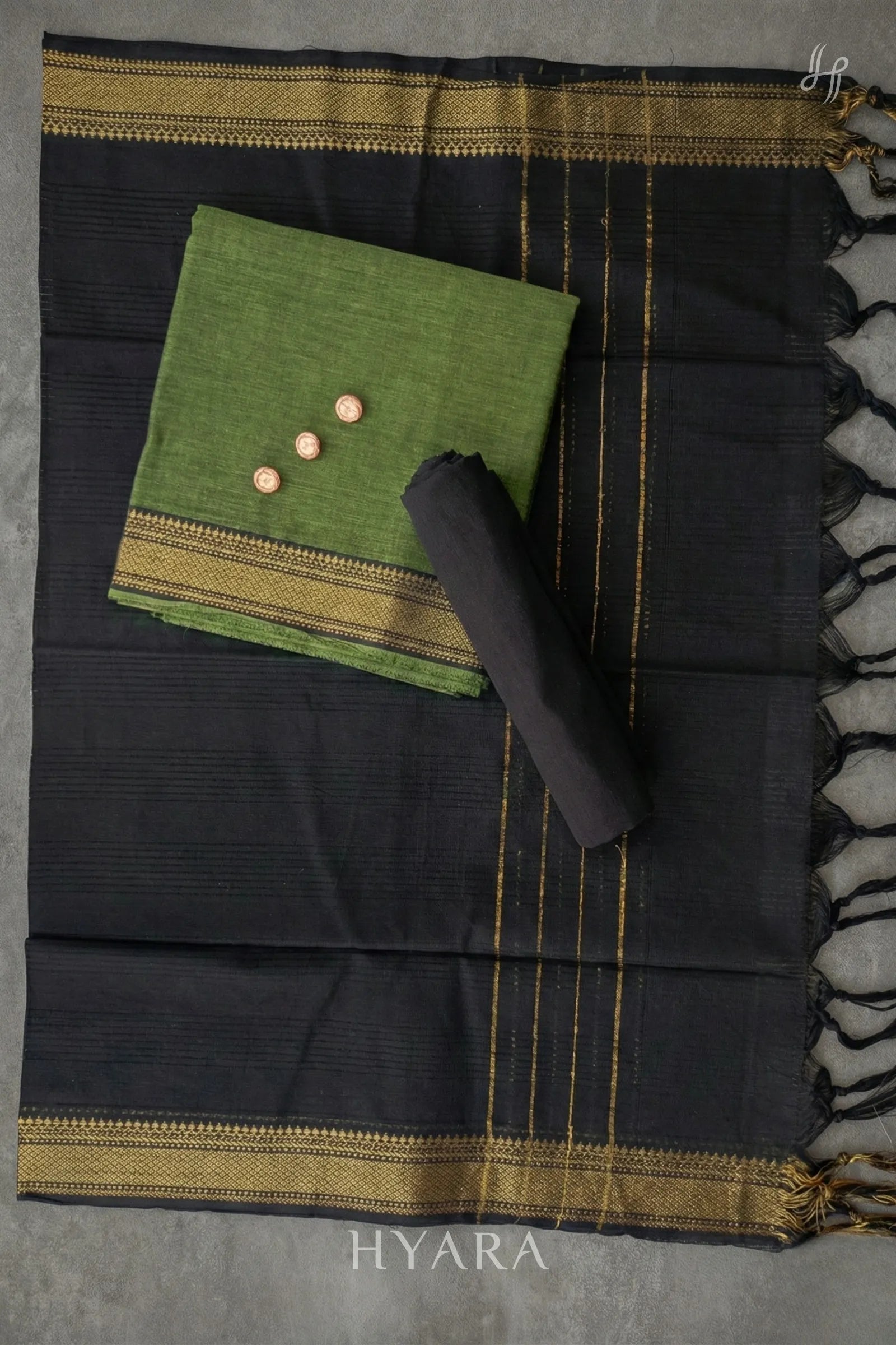 Thara - Green Mangalagiri Handloom Cotton Unstitched Fabric