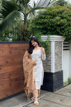 Vanilla White & Gold Mangalagiri Cotton Suit Set