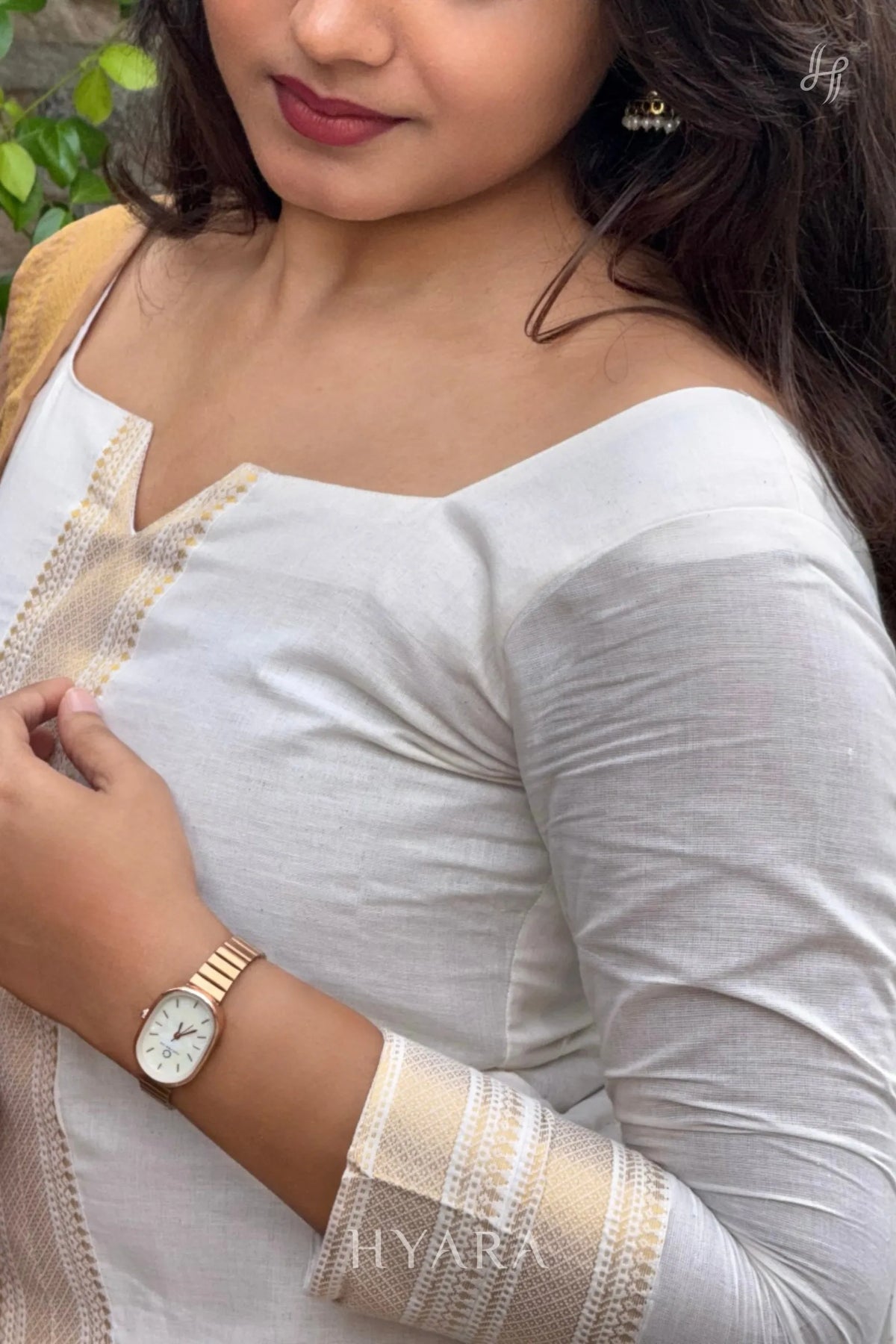 Vanilla White & Gold Mangalagiri Cotton Suit Set