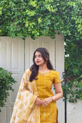 Vikashini – Sunshine Yellow Raw Silk Suit Set with Silk Dupatta