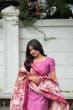 Yamika – Mauve Pink Raw Silk Suit Set with Printed Silk Dupatta