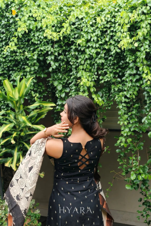 Yashika – Black Raw Silk A-Line Suit Set with Kalamkari Dupatta