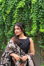 Yashika – Black Raw Silk A-Line Suit Set with Kalamkari Dupatta
