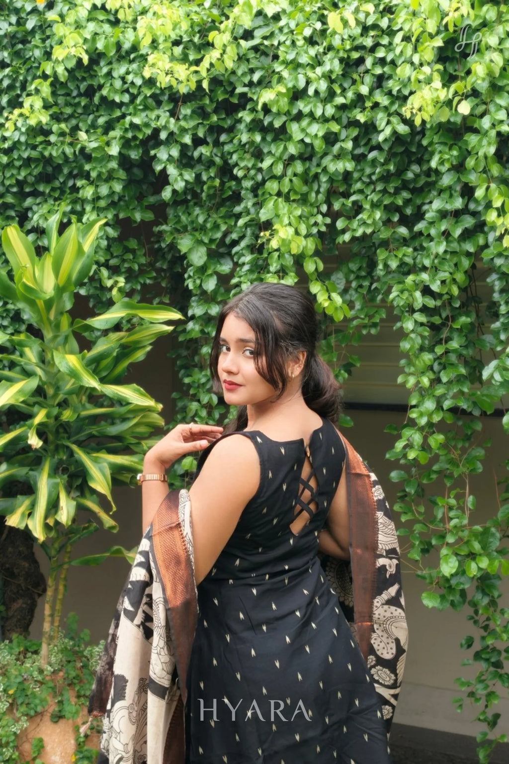Yashika – Black Raw Silk A-Line Suit Set with Kalamkari Dupatta