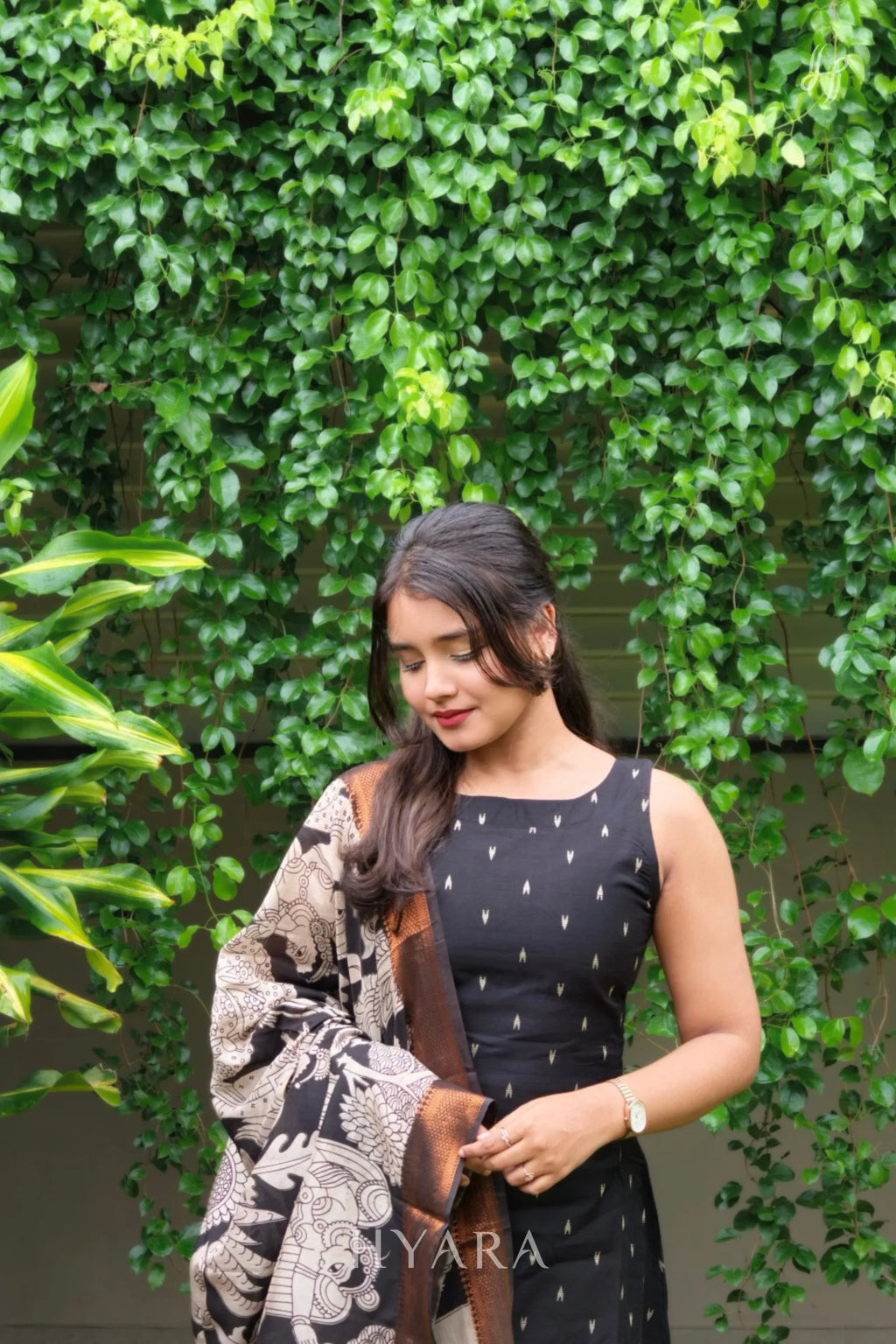Yashika – Black Raw Silk A-Line Suit Set with Kalamkari Dupatta