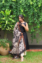Yashika – Black Raw Silk A-Line Suit Set with Kalamkari Dupatta