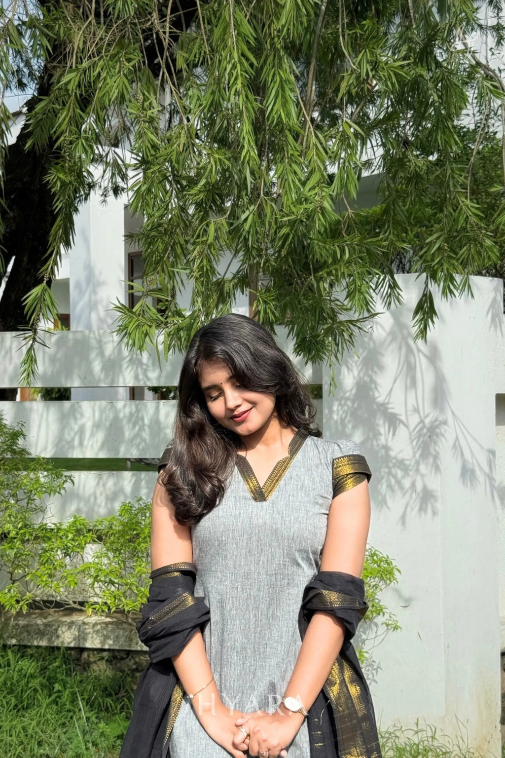 Zara – Grey & Black Mangalagiri Cotton Suit Set
