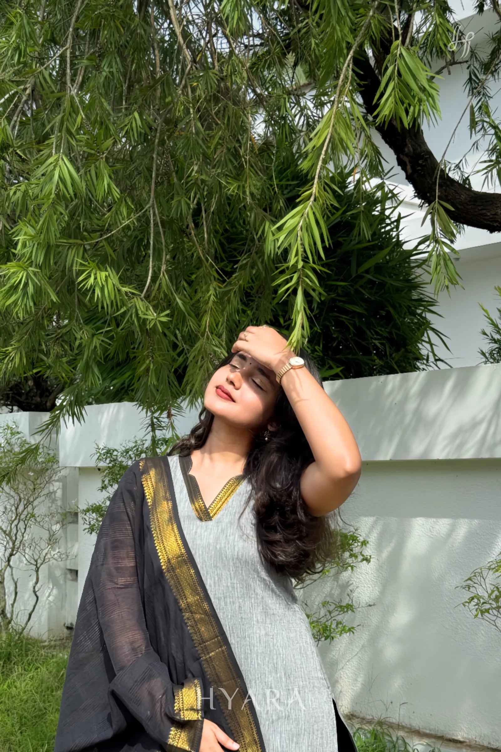 Zara – Grey & Black Mangalagiri Cotton Suit Set