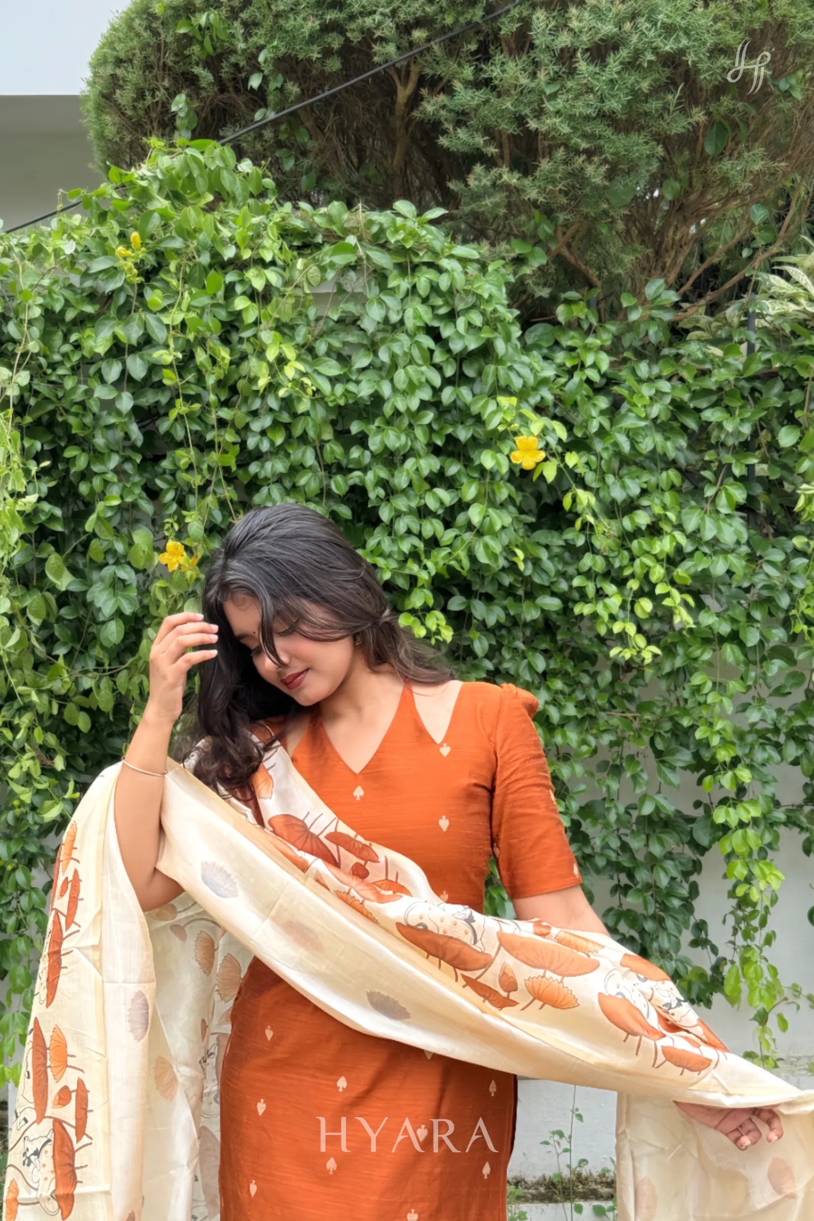 Fanta – Burnt Orange Raw Silk Suit Set with Printed Silk Dupatta