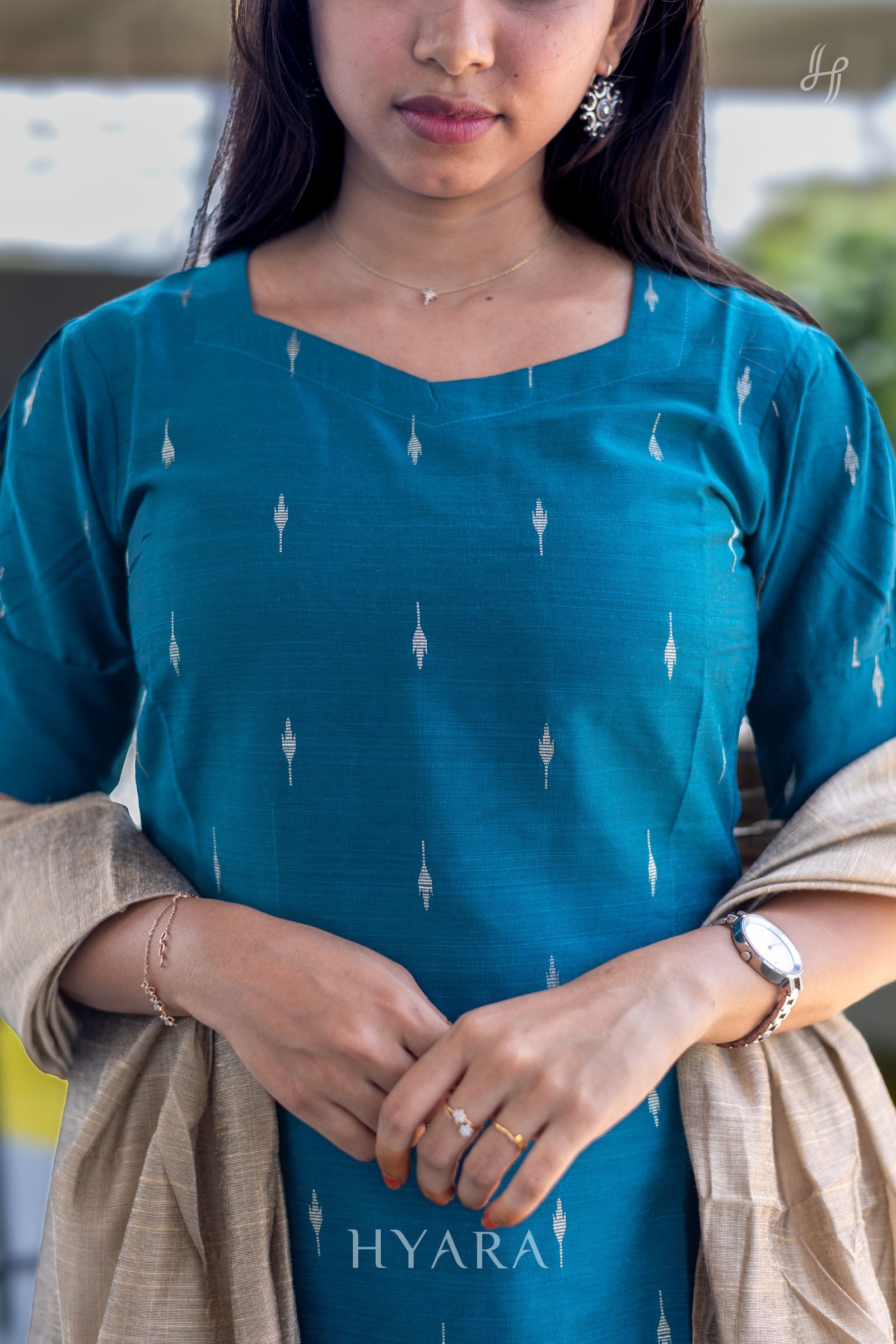 Ira Teal Blue Raw Silk Kurti Set