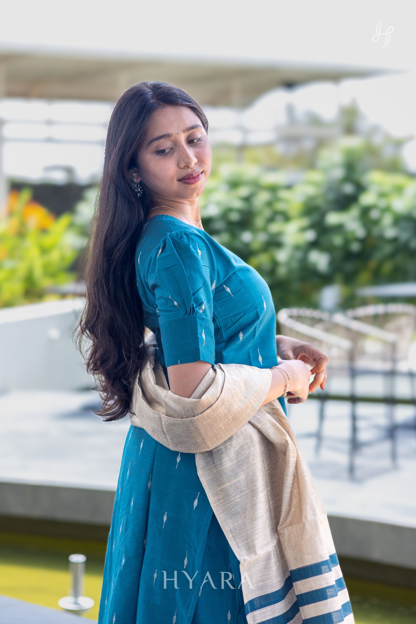 Ira Teal Blue Raw Silk Kurti Set