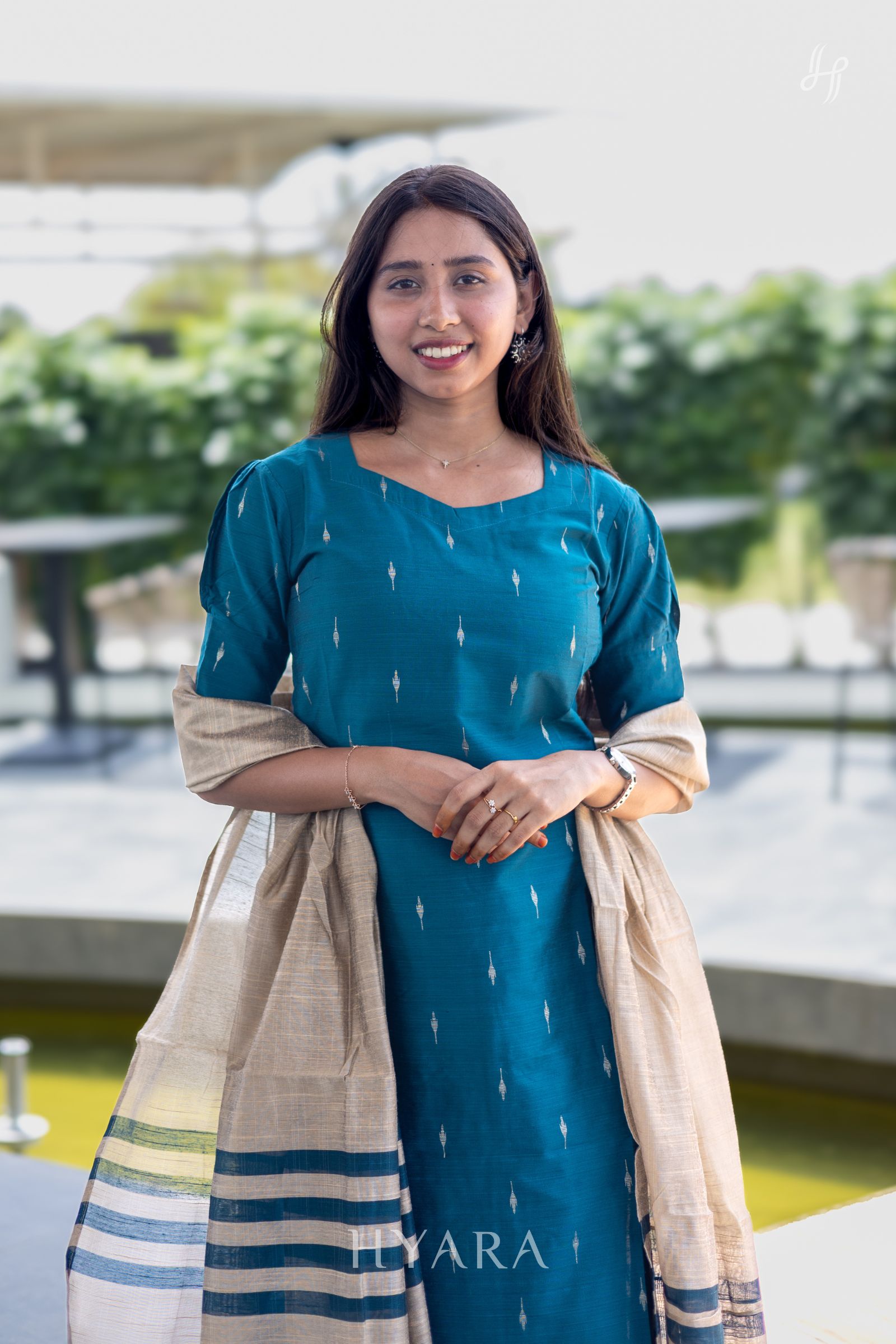 Ira Teal Blue Raw Silk Kurti Set