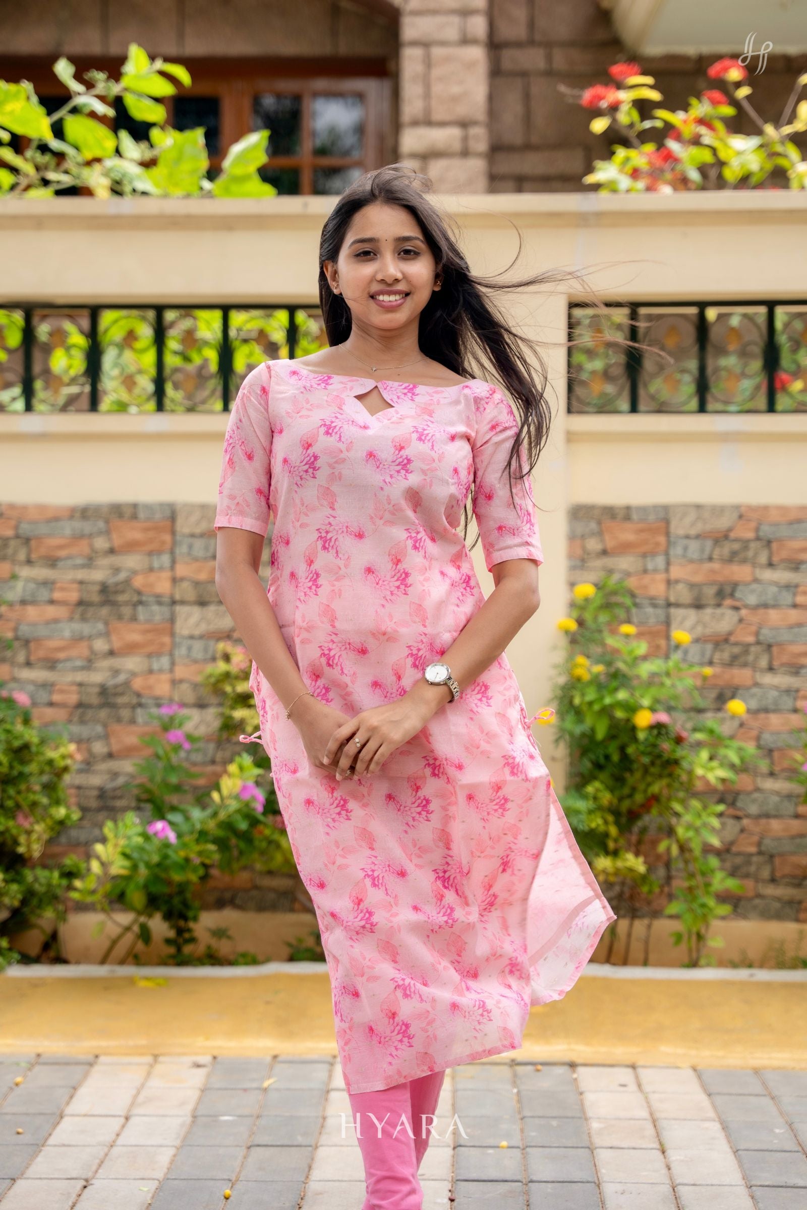 Amora – Pink Tissue Kurti with Gold Butti