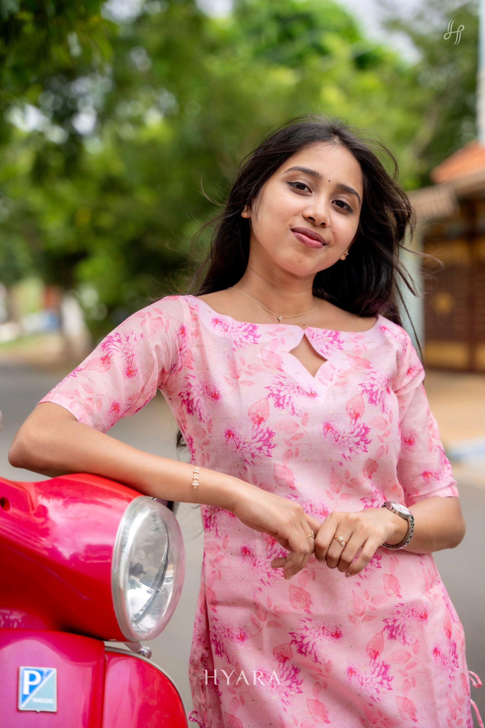 Amora – Pink Tissue Kurti with Gold Butti