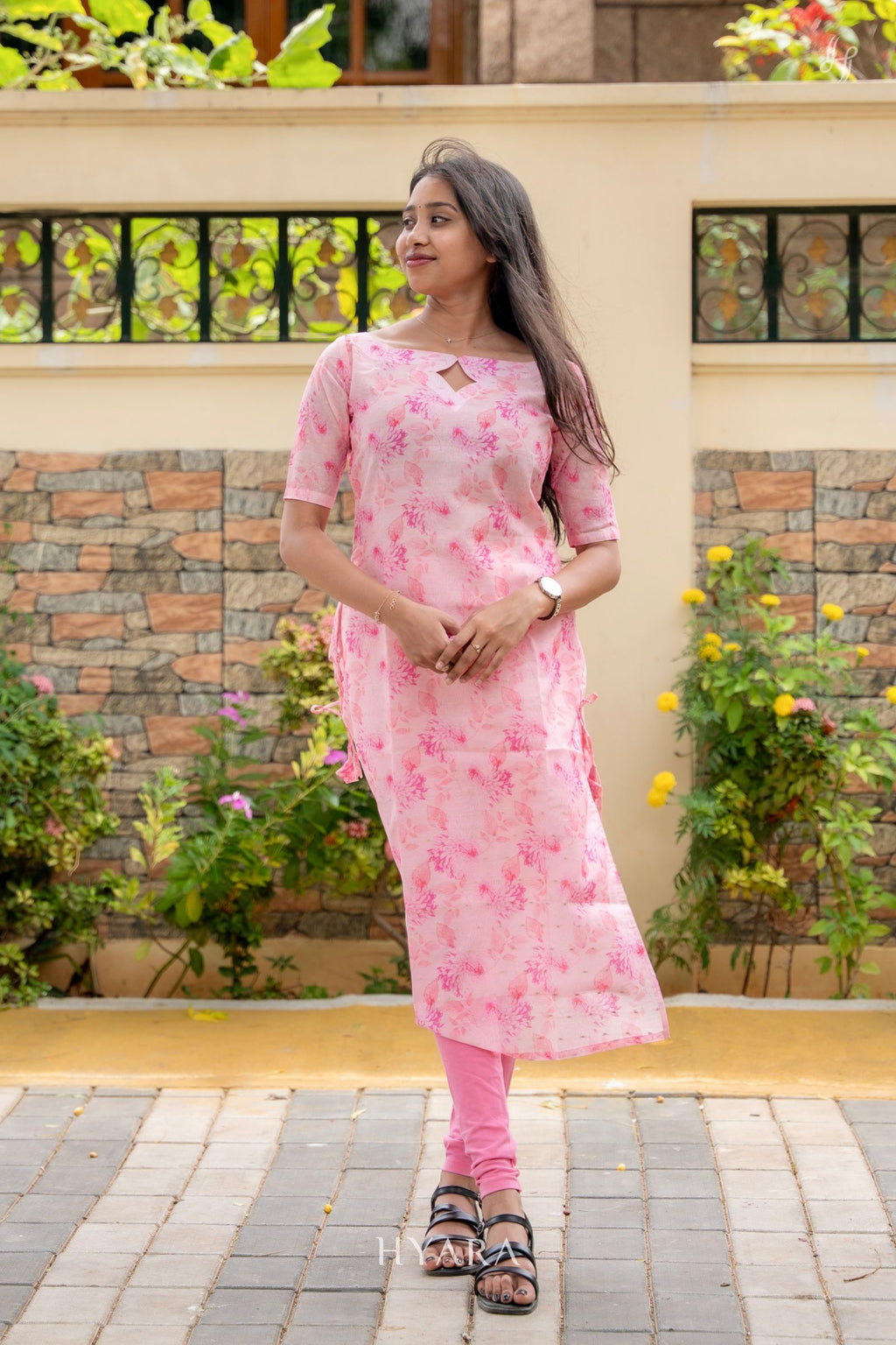 Amora – Pink Tissue Kurti with Gold Butti