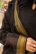 Karmagam –  Black Mangalagiri Cotton 3-Piece Kurti Set