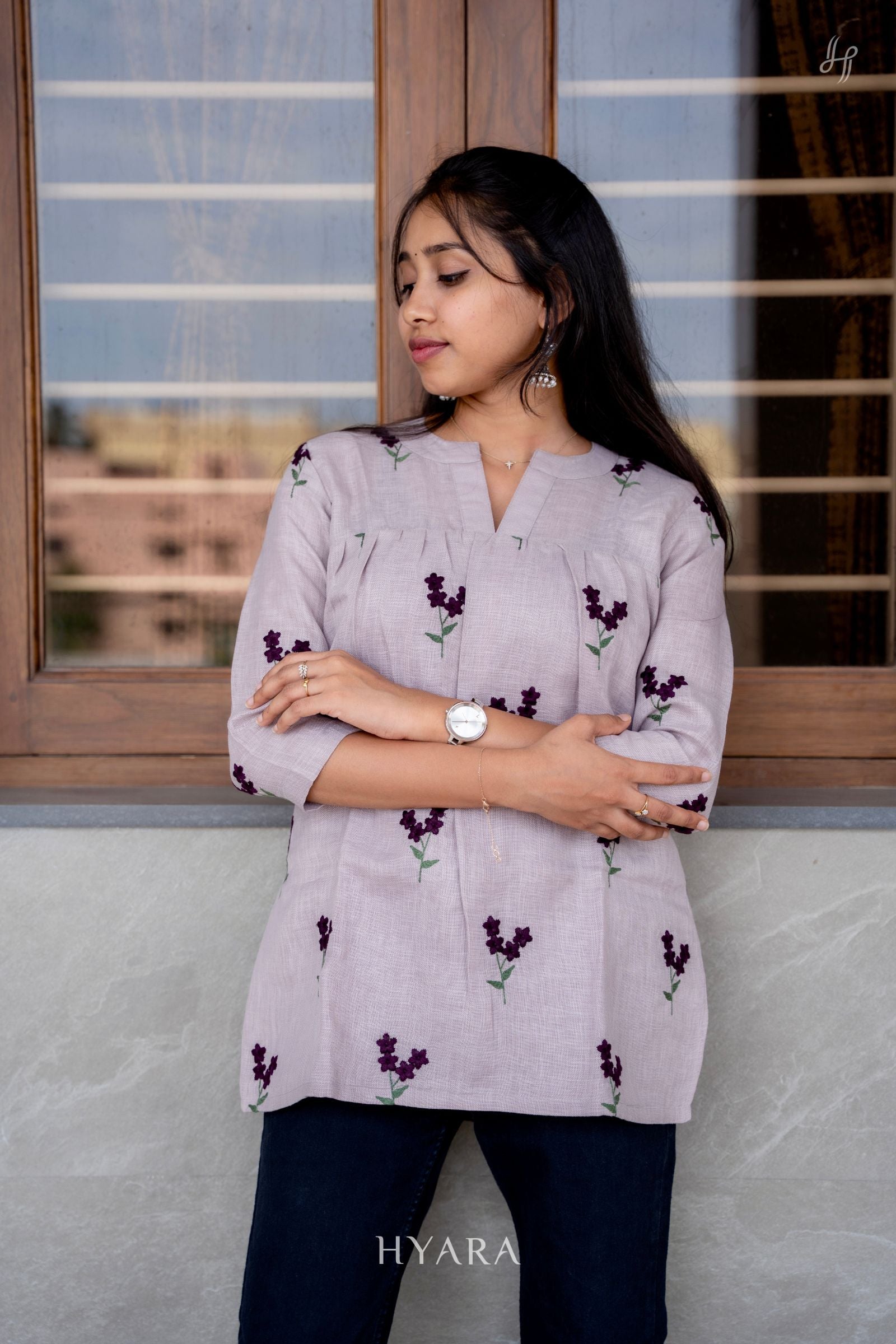 Lavanya – Elegant Floral Embroidered Short Kurti
