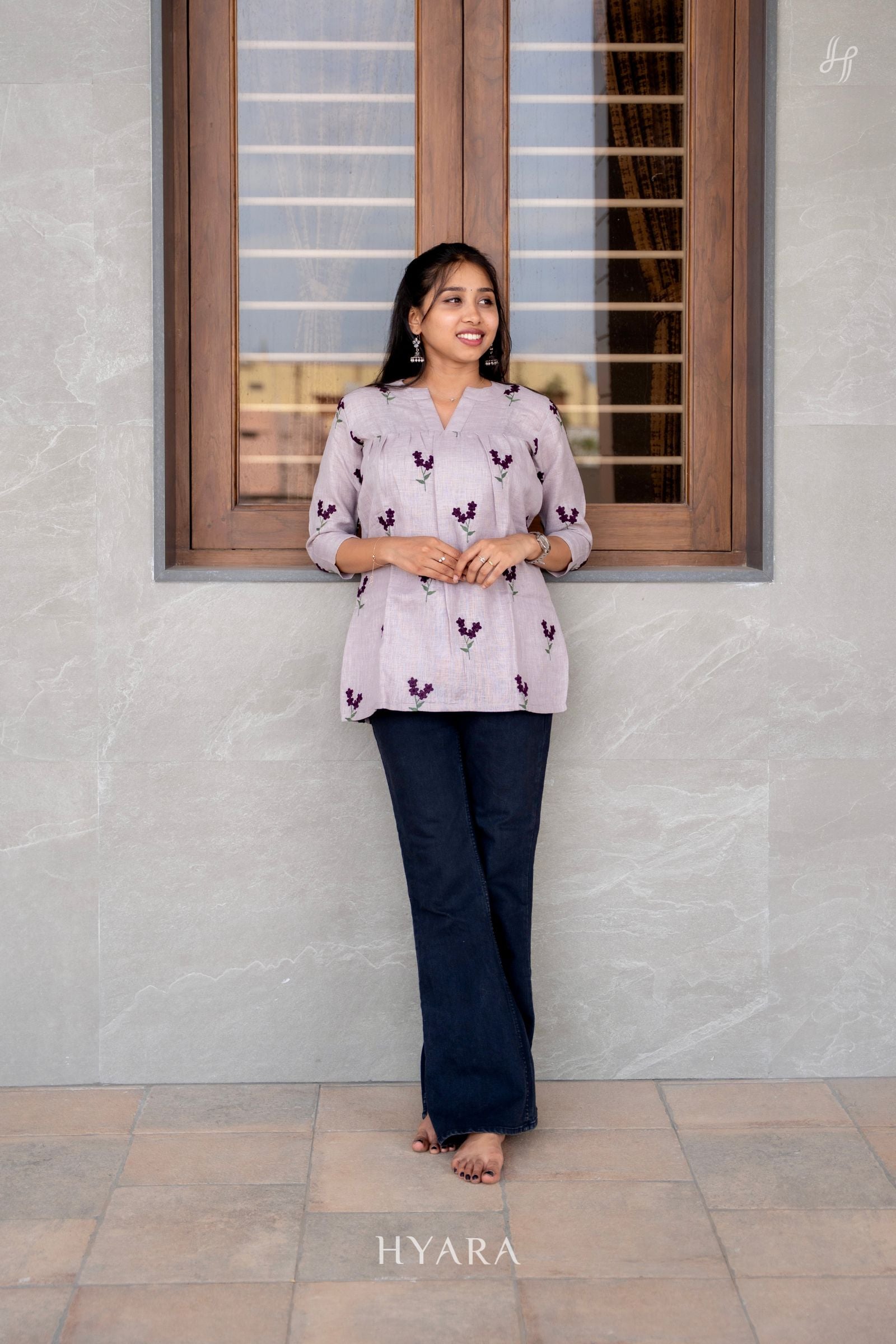 Lavanya – Elegant Floral Embroidered Short Kurti
