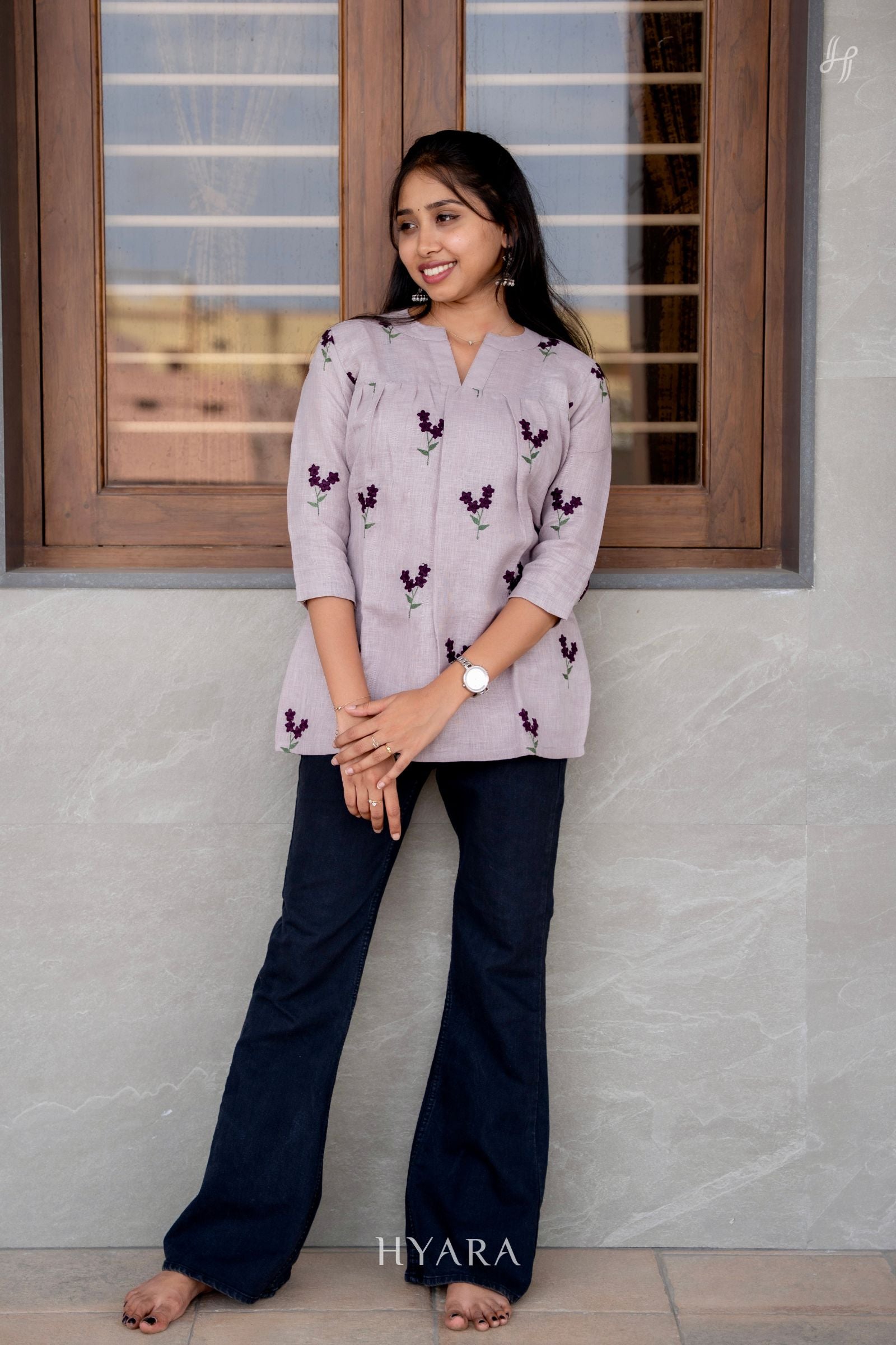 Lavanya – Elegant Floral Embroidered Short Kurti