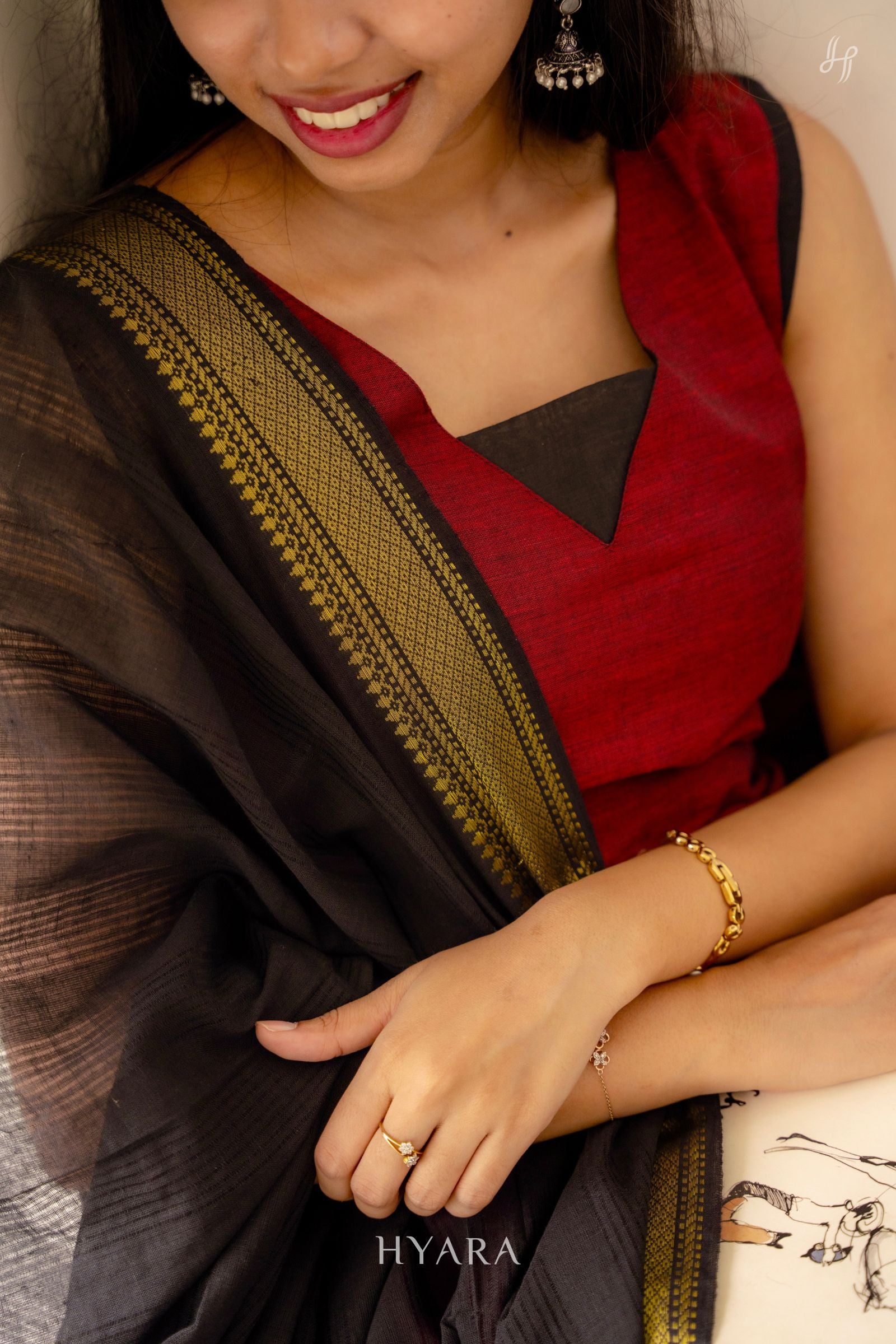 Sindhuri – Red Mangalagiri Cotton 3-Piece Kurti Set