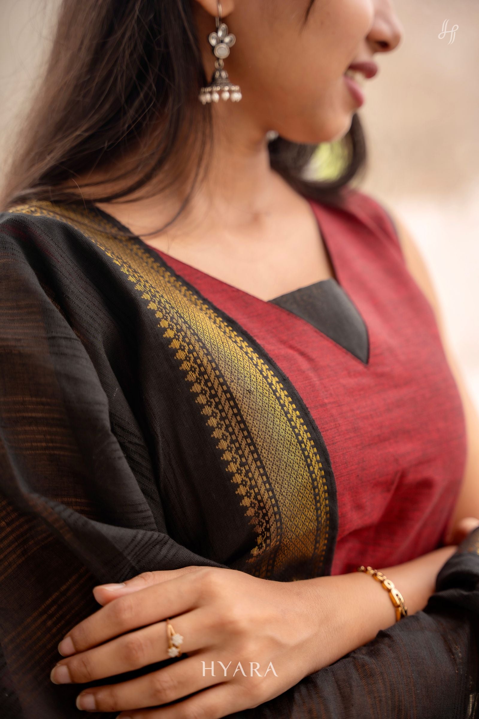 Sindhuri – Red Mangalagiri Cotton 3-Piece Kurti Set