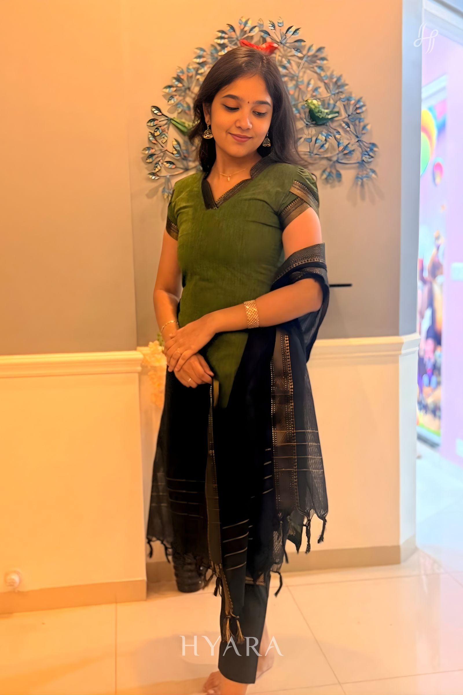 Thara - Green Mangalagiri 3 Pcs Suit Set